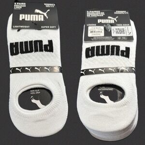 Puma Womens 6 Pairs Sneaker Liner Socks White No Show Black Name Logo Non-Slip